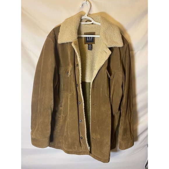 Gap Other - Gap Mens Winter Leather Jacket Barn Coat Sherpa Size XL Rare EUC Heavyweight